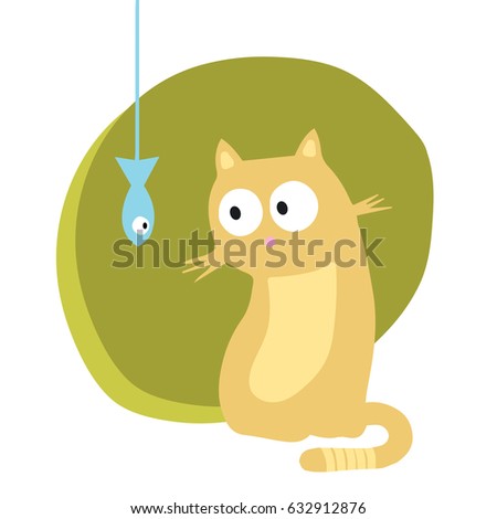 Cute cat watching the fish.Vector illustration.