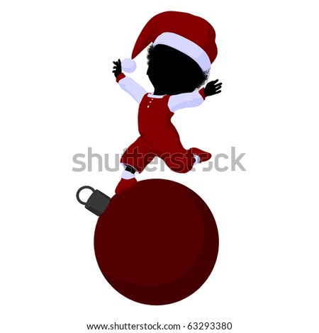 Little african american santa girl illustration on a white background