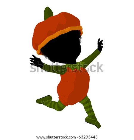 Little african american pumpkin girl illustration on a white background
