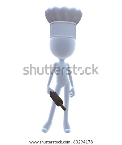3D chef with a rolling on a white background