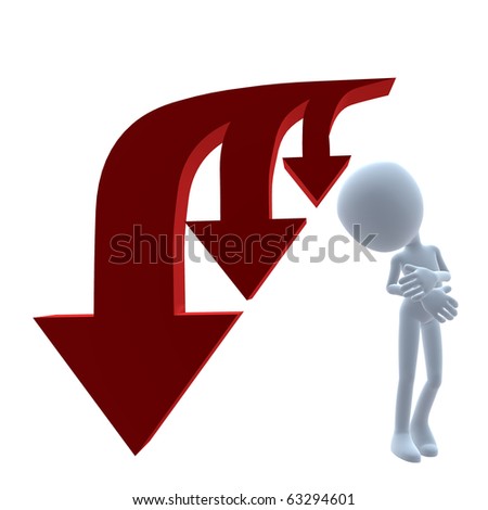 3D guy next to red arrows on a white background