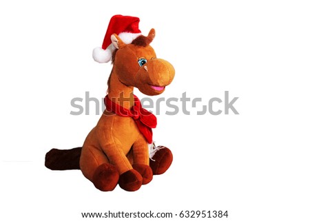 A small horse is a soft toy, isolated