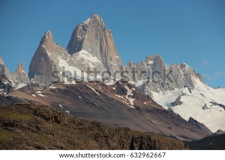 Fitz Roy montain, in argentinian patagonia, near El Chalten town, the best place in the country for make trekking, Argentina Royalty-Free Stock Photo #632962667