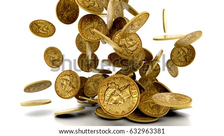 Falling Gold Coins Isolated on white background