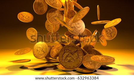 Falling Gold Coins Isolated on dark background