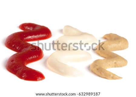 Ketchup mayonnaise and mustard isolated on white background
