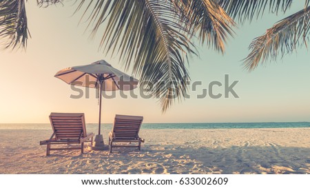 Beautiful beach. Summer holiday and vacation concept background. Inspirational tropical landscape design. Tourism and travel design Royalty-Free Stock Photo #633002609