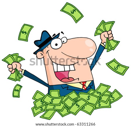 Happy Caucasian Businessman Playing In A Pile Of Money