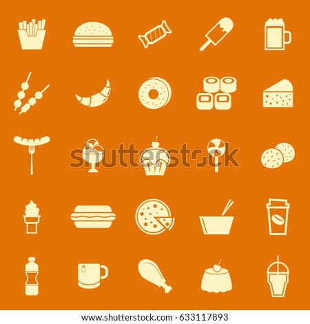 Fast food color icons on orange background, stock vector