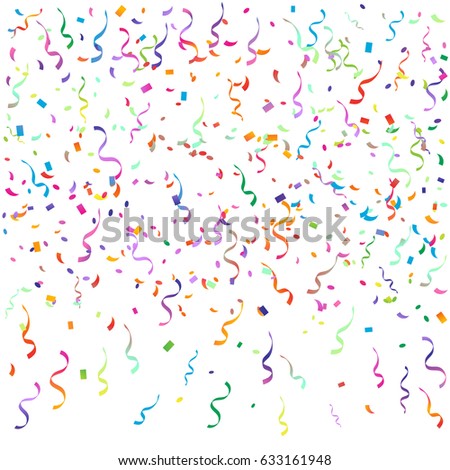 Many Falling Colorful Tiny Confetti And Ribbon Isolated On White Background. Vector. Multi colored