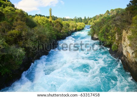 Narrow canyon of Huka  falls on the Waikato River, New Zealand Royalty-Free Stock Photo #63317458
