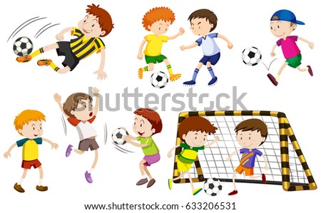 Many boys playing football illustration