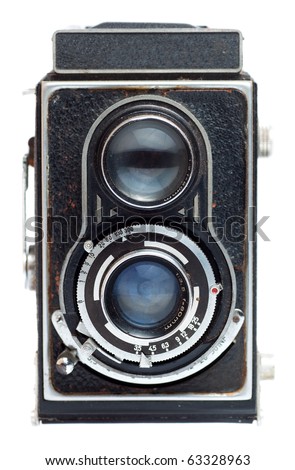 Vintage twin reflex camera on a white background