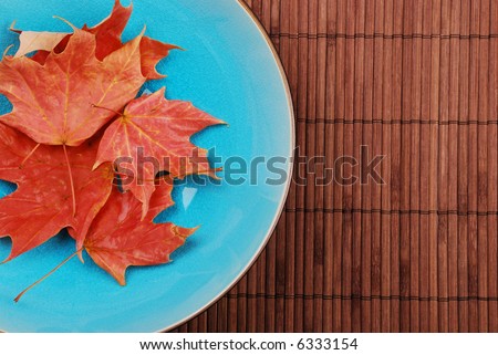 Blue bowl with red leaves for fall