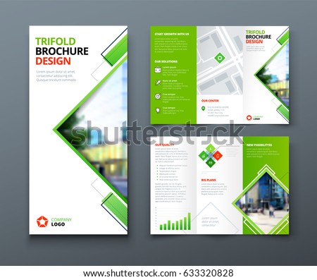 Tri fold brochure design. Corporate business template for tri fold flyer with rhombus square shapes Royalty-Free Stock Photo #633320828