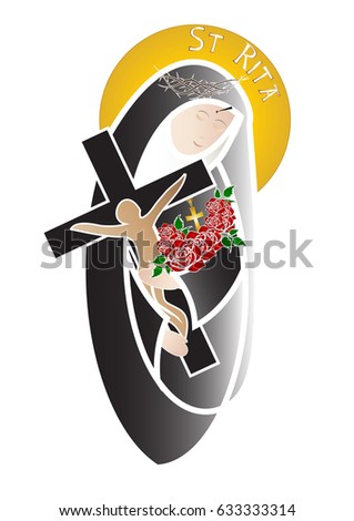 St Rita of Cascia, with crown of thorns, roses and cross. Modern religious vector design.