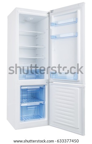 New white refrigerator isolated on white background