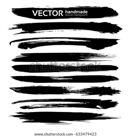 Black long thick textured strokes set isolated on a white background