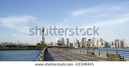Panoramic view of the skyline of Downtown and midtown Manhattan