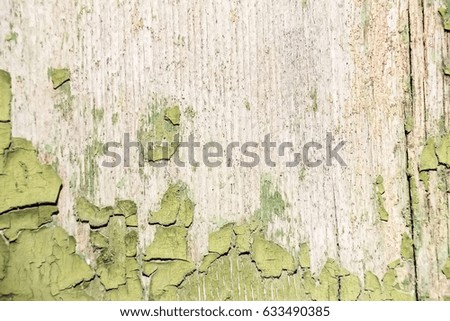 Remains of green cracked painting on wood surface