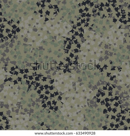 Seamless pattern. A pattern of irregular shapes of angular elements. Fashionable camouflage.  Black, gray-khaki tones.