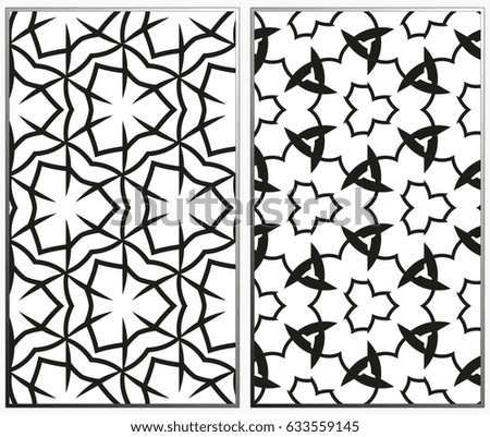 Vector monochrome seamless patterns set, abstract geometric texture. Ornament for interior design. Repeating abstract background with chaotic strokes.