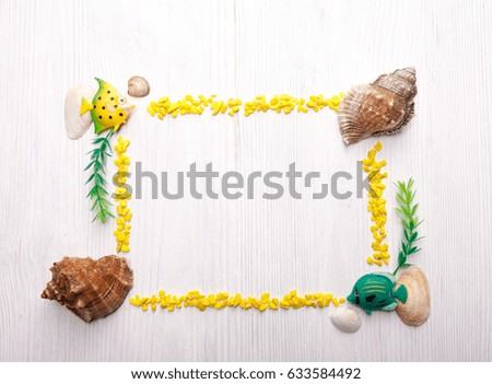 Decorative frame with seashells isolated on white background