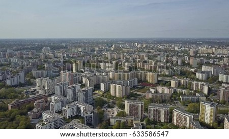 Aerial of typical Eastern European residential area. Warsaw, Poland