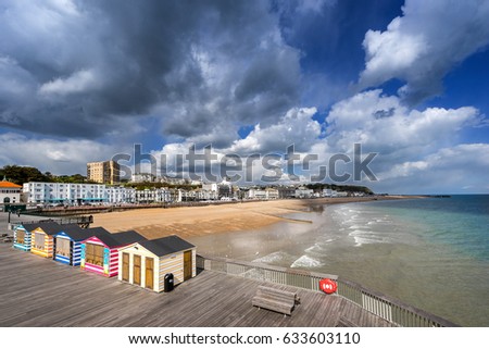Hastings beach and pier in Sussex on the south coast of England Royalty-Free Stock Photo #633603110