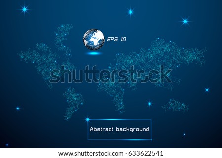 abstract technology concept world and blue light digital link connection hi tech background