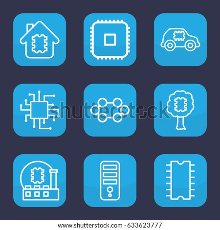 Microchip icon. set of 9 outline microchip icons such as cpu