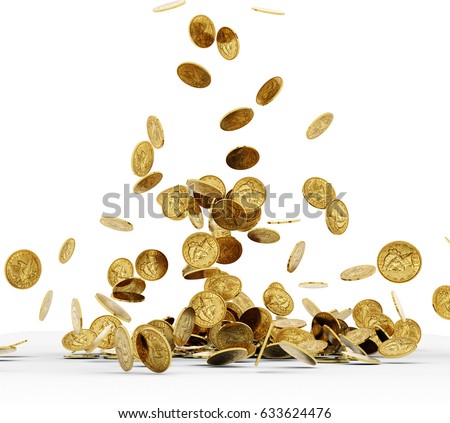 Falling Gold Coins Isolated on white background Royalty-Free Stock Photo #633624476