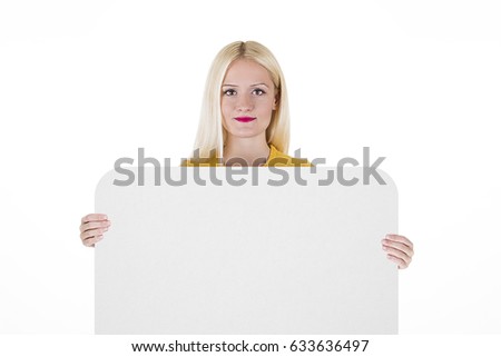 Young woman showing placard
