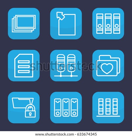 Folder icon. set of 9 outline folder icons such as photos, binder, paper