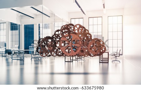 Cloud computing and networking shown like gears and cogwheels engine. 3d rendering