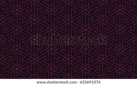 Seamless black and magenta pink isometric Turkish traditional stellar pattern vector
