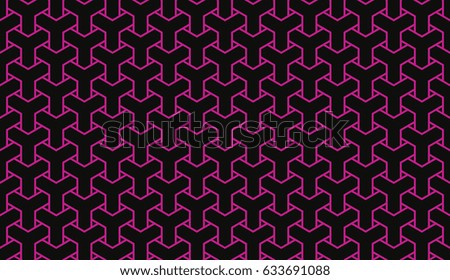 Seamless black and magenta pink isometric mesh intersecting trident pattern