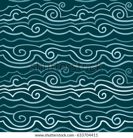 vintage simple vector pattern of waves, lines drawn in blue, teal tones. Eps-8.