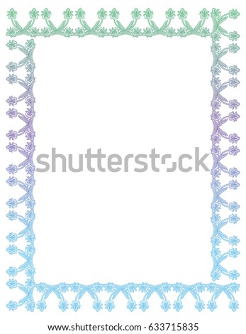 Beautiful vertical floral frame with gradient fill. Color silhouette frame for advertisements, wedding and other invitations or greeting cards. Raster clip art.