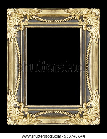 The antique gold frame isolate on black background