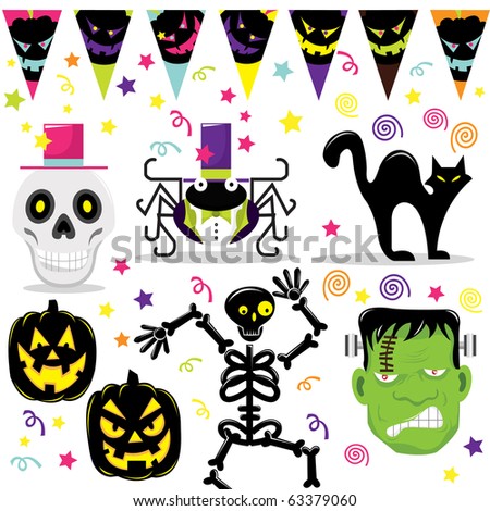 Night Halloween Surprise with Skeleton, Spider, Cat, Pumpking and Frankenstein Collections Set