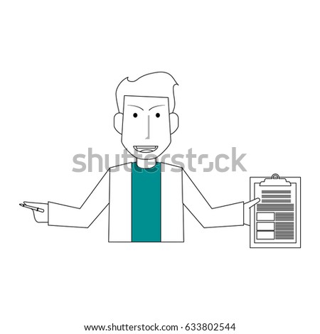 sketch color silhouette half body caricature doctor male with table diagnostic