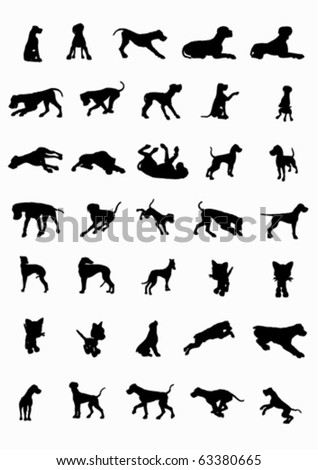 Dogs and cats siluetes in movement  (vector)