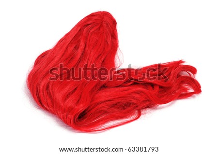 a red long heart wig wig isolated on a white background