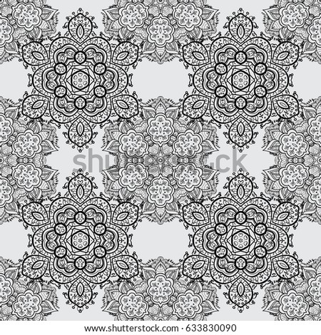 White pattern on gray background with white elements. Seamless classic white pattern. Vector traditional orient ornament.