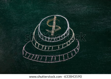 Drawing business concept idea on black board background.