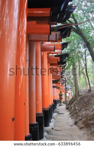 Fushimi Inari Shrine with red Torii, the most famos Japanese sightseeing site in Kyoto.