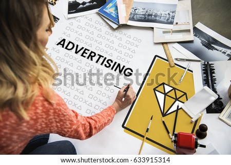 Woman working on banner network graphic overlay on floor
