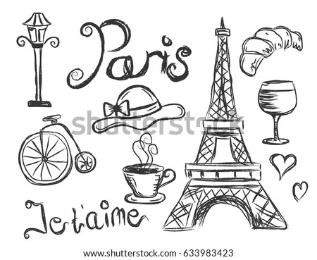 Country France travel vacation set with Doodles style 
