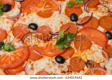 Pizza close up with ingredients
